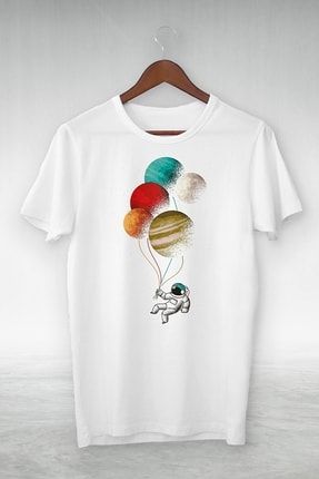 Unisex Beyaz Balloon And Astronot From The Planet Illustrasyon NİHAL111