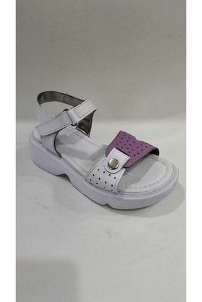 Kız Çocuk Mor-beyaz Deri Sandalet tk364