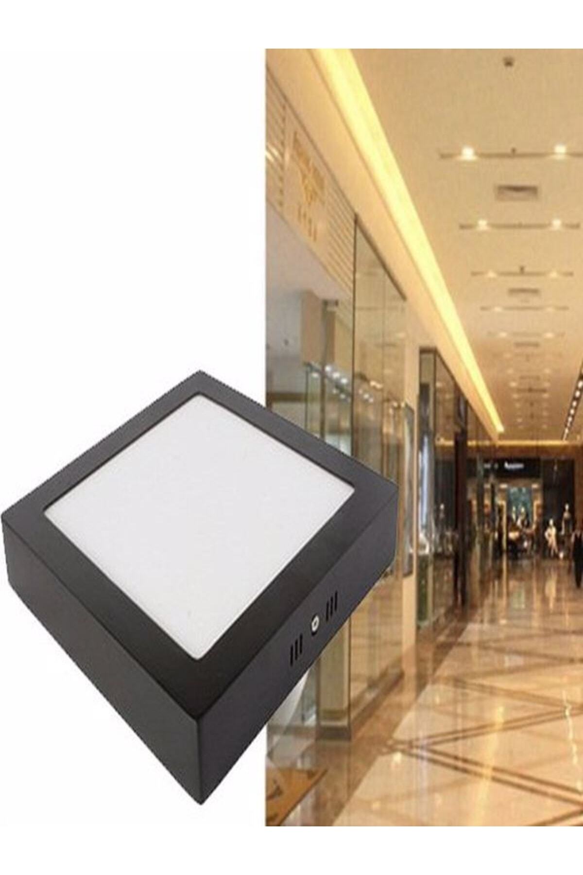Led Tavan Wc Kiler Ofis Lambası 24 W Kare Armatür Sıva Üstü Siyah Kasa Beyaz Işık 6500 K 220 V