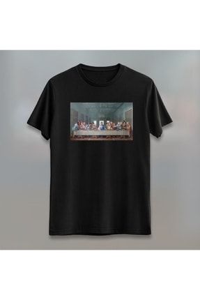 Oversize Unisex Siyah The Last Supper Office Edition Classic Baskılı T-shirt DQ0018-tshirt