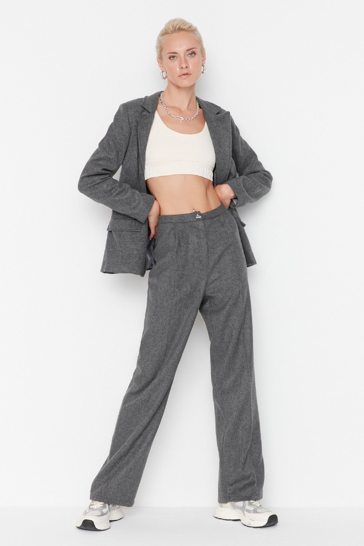 Trendyol Collection Hose Grau Wide Leg Fast ausverkauft