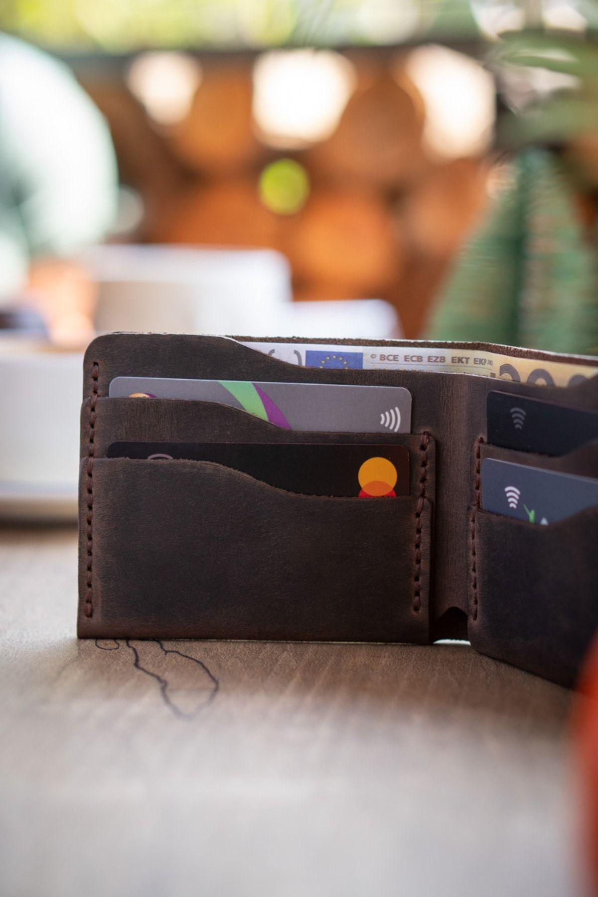 minimal X design-Classic Wallet - Chestnut Crazy - Real Leather & Handmade - Minimalist Design 5
