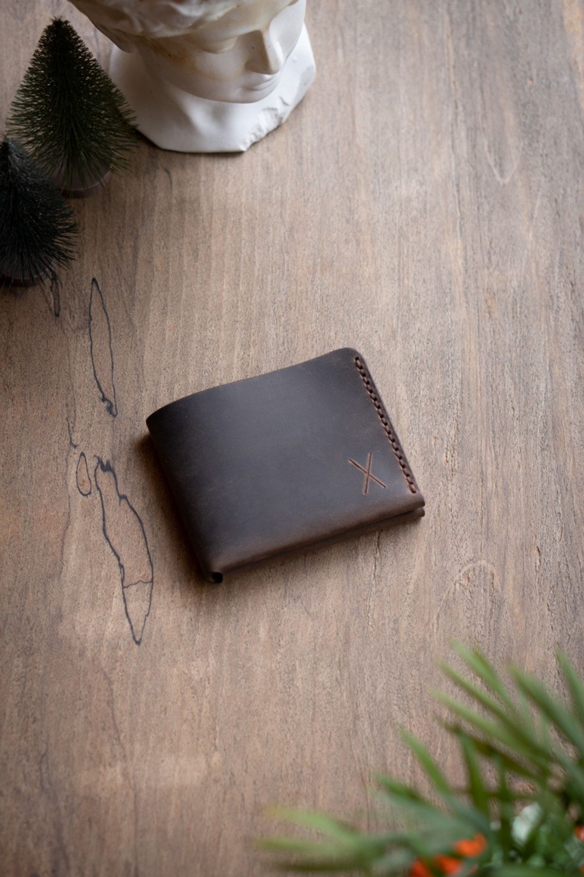 minimal X design-Classic Wallet - Chestnut Crazy - Real Leather & Handmade - Minimalist Design 7