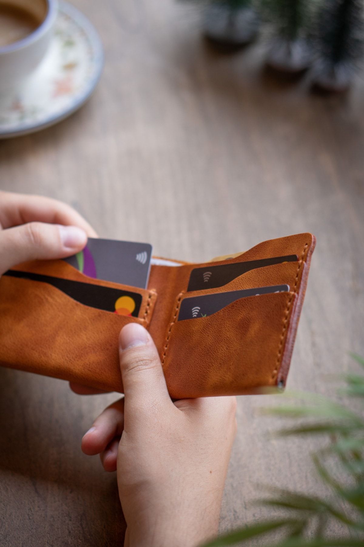 minimal X design-Classic Wallet - Camel - Real Leather & Handmade - Minimalist Design 3