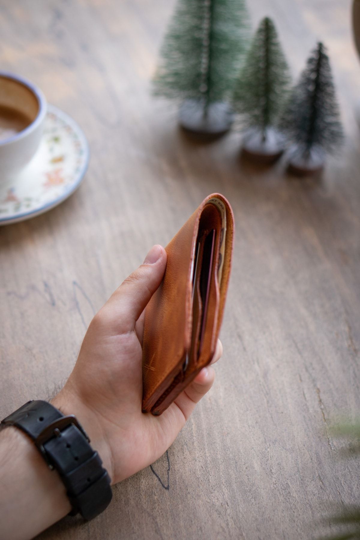 minimal X design-Classic Wallet - Camel - Real Leather & Handmade - Minimalist Design 8