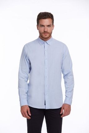 Erkek Mavi Comfort Fit %100 Pamuk Uzun Kollu Basic Gömlek 22D190000065
