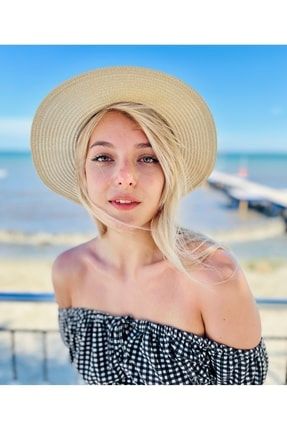Kadın Fötr Plaj Şapkası Fiyonklu Gondol Şapka hasırr-YCY2054