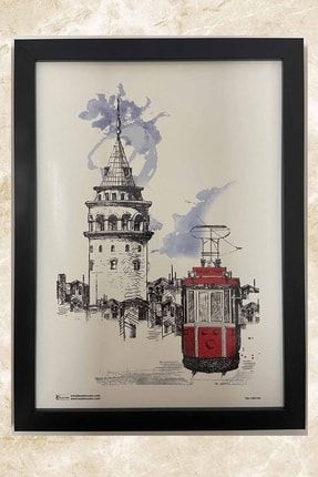 Galata Kulesi Çizim Istanbul Dekoratif Çerçeve 25x35 Cm ASİL252