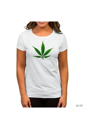 Marijuana Beyaz Kadın Tişört ZB-337