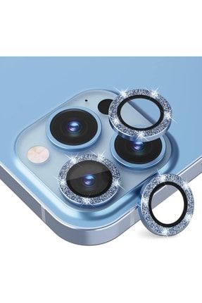 Iphone 12 Pro Uyumlu Taşlı Mercek Lens Kamera Koruyucu Mavi SEB90180807