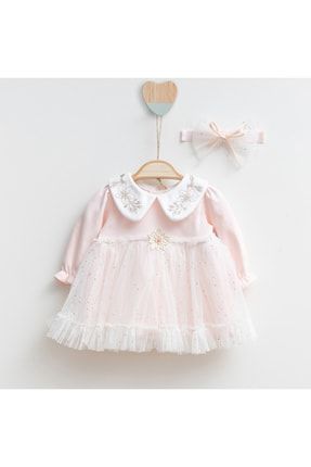 Yeni Doğan Kız Uzun Kollu Cone Color Somon Elbise Set MML-3034