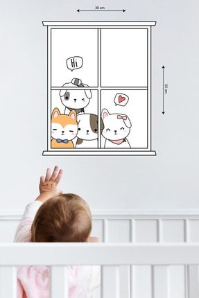 Pencere Köpekler Çocuk Odası Dekoratif Sticker Duvar | Dolap | Kapı | Beşik Yanı STC98