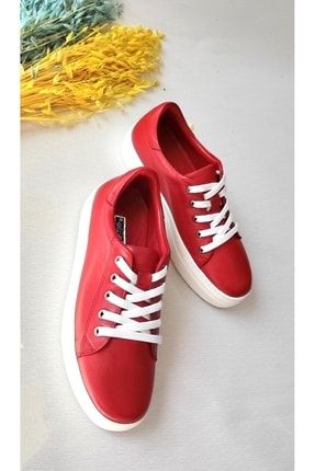 Kırmızı - Kadın Hakiki Deri Sneaker OF90145