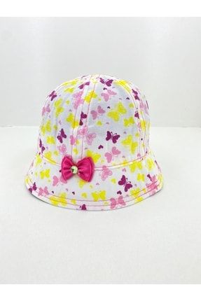 Kız Bebek Bucket Şapkası Beyaz Kelebek Desenli 1-3 Yaş TYC00475369686