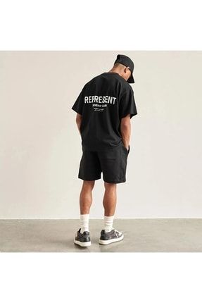 Erkek Siyah Represent Baskılı Oversize Tshirt ufktsrt-292