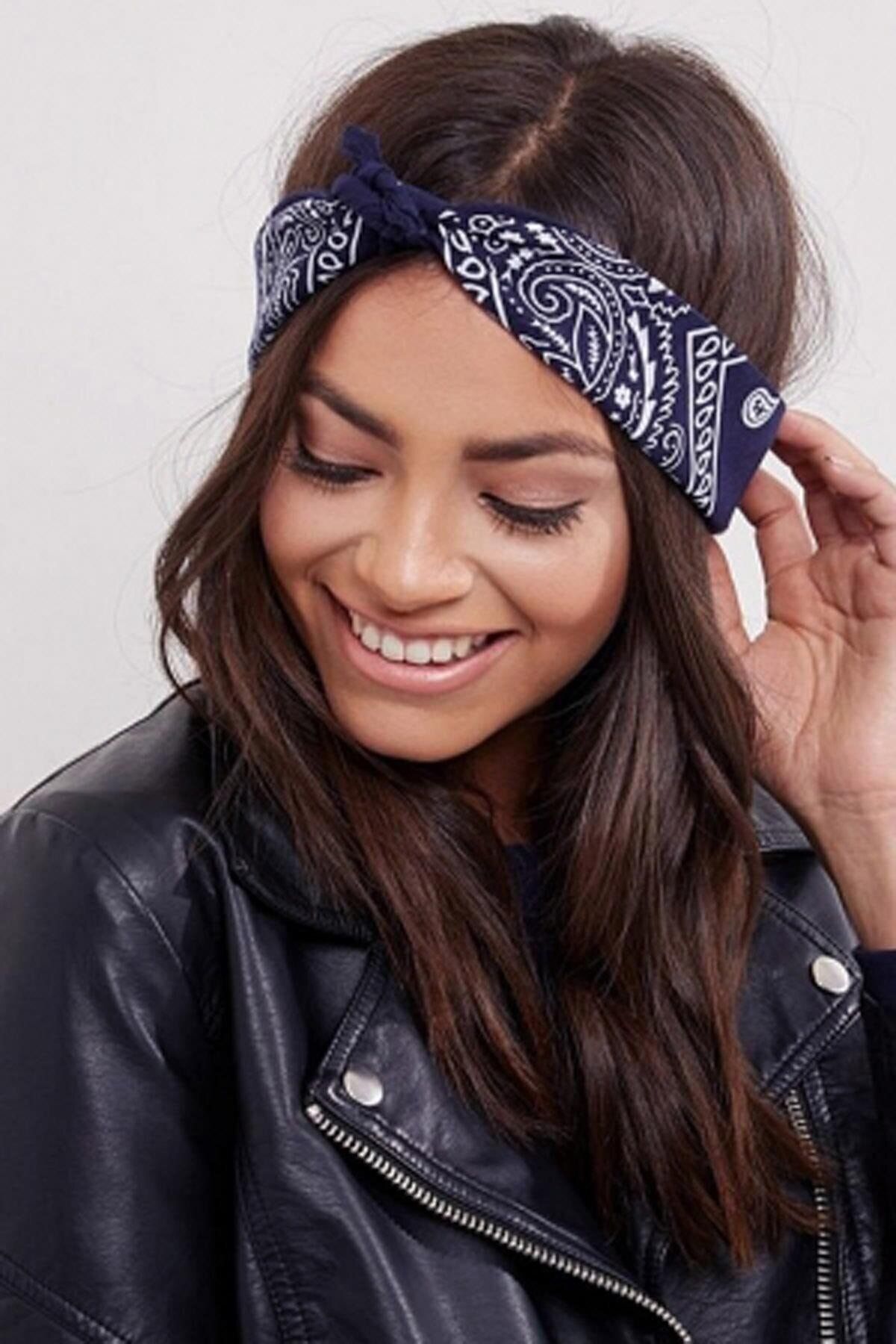 Goldmine-Bandana unisex cu model etnic 100% bumbac bleumarin 3
