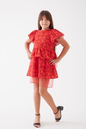 Ipek Saten Tüllü Kız Çocuk Elbise KVC948