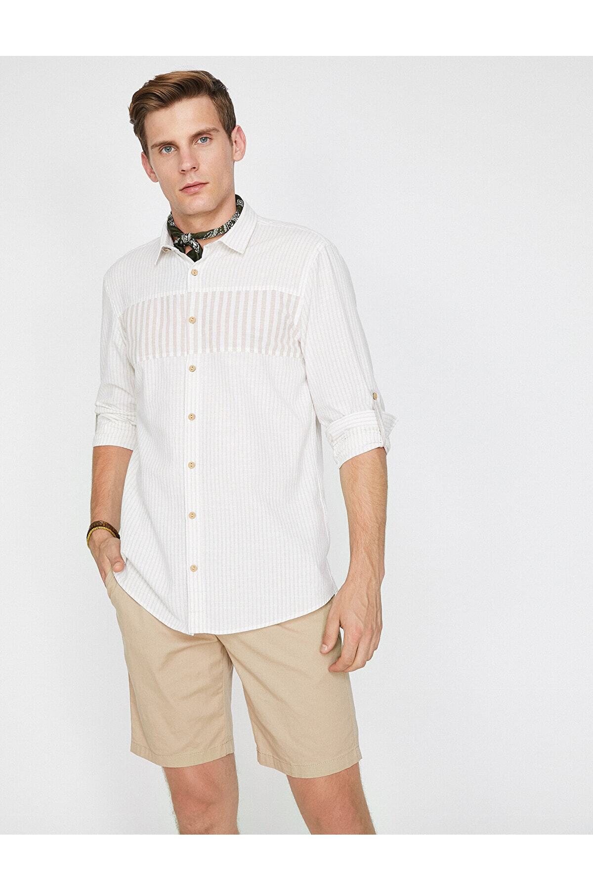 Koton-Striped Casual Shirt with Epaulettes 3