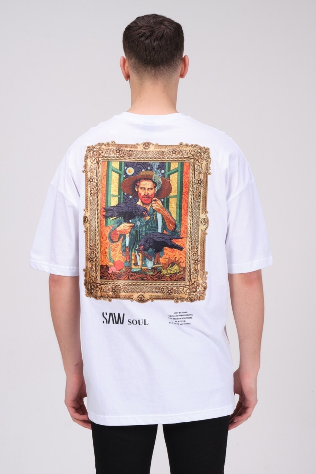 Saw Urbanity Beyaz Vincent Van Gogh Nakışlı Baskılı Oversize T-shirt PG8999