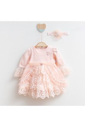 Yeni Doğan Kız Uzun Kollu Diana Somon Elbise Set MML-3030