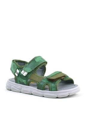 Hakiki Deri Yeşil Kamuflaj Çocuk Sandalet TX5D09CB5822616