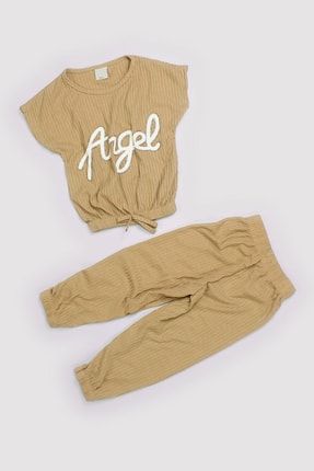 Yazlık Kız Çocuk Kaşkorse Angel Baskılı Altı Lastikli Body & Pantolon 2 Parça Takım 13373