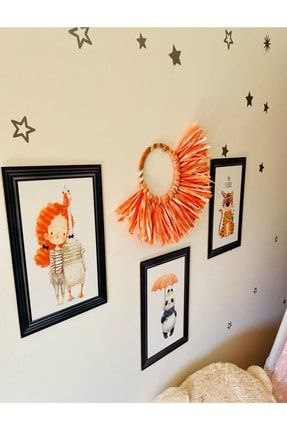 Wall Art Çocuk Odası Duvar Dekorasyon Ürünü 4’lü Set Rafya Ve Pano Zrn105