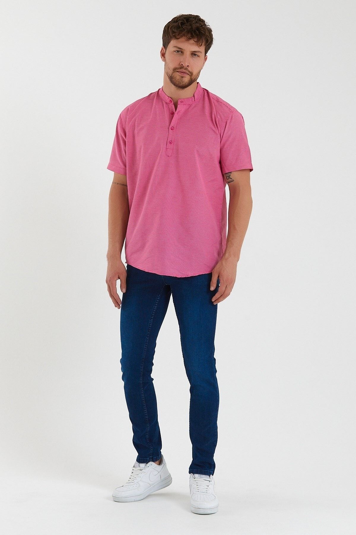 Terapi Men Men s Dark Pink Full Collar Half Plaid Plaid Short