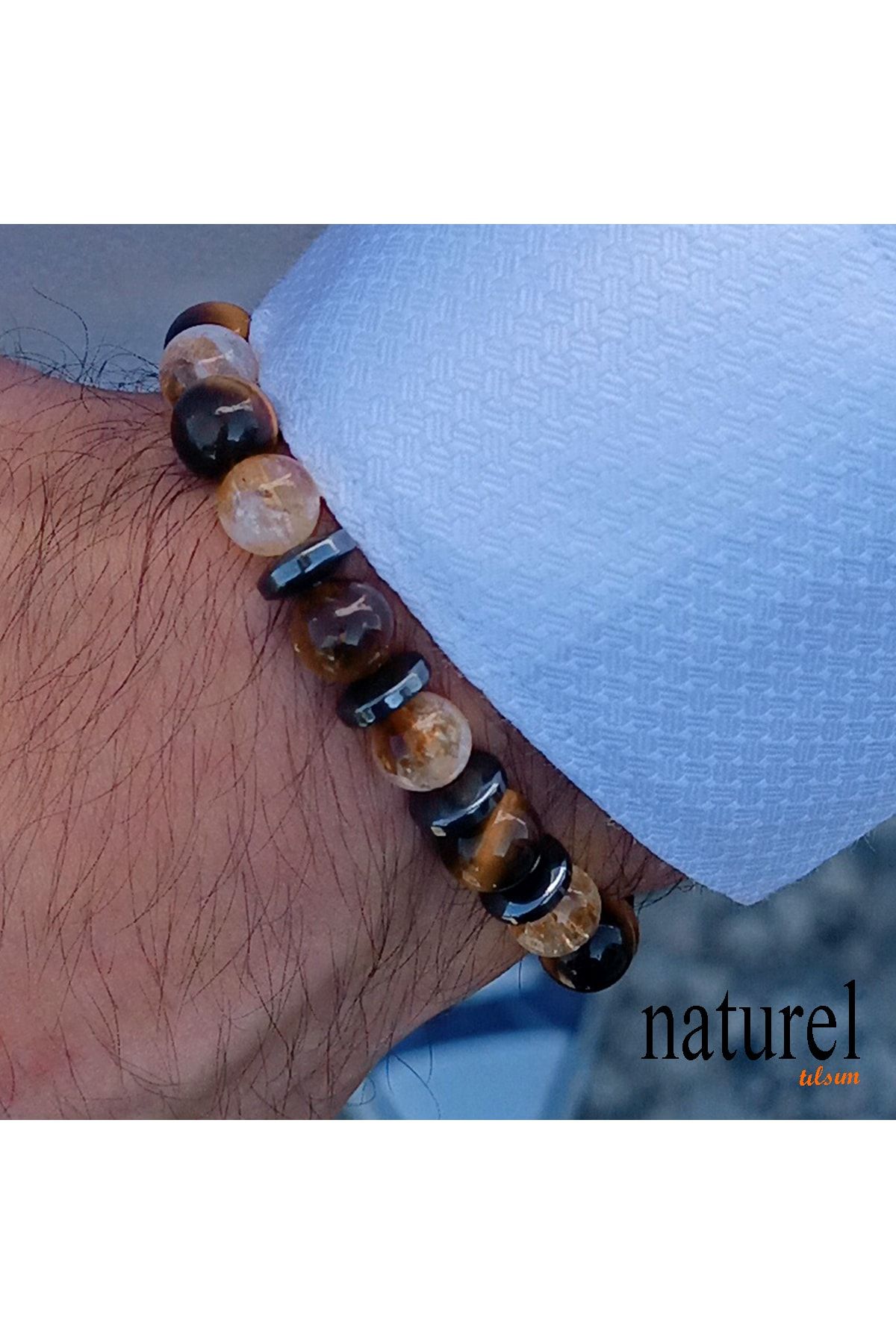 Naturel Tılsım Doğal Taş Sitrin -kaplangözü - Hematit Bileklik Para Ve Bolluk Bereket Doğal Şifalı Taş Sitrin