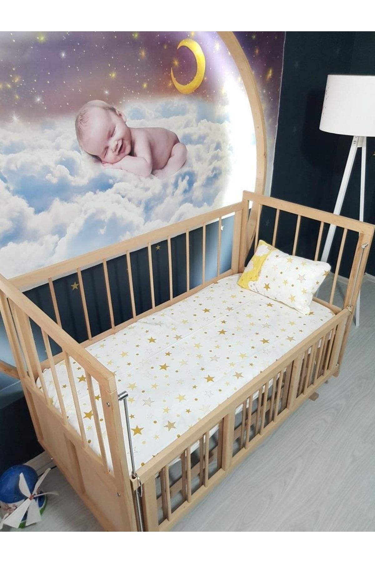 bebek iklimi Yellow Big Star Pattern Elastic Baby Bed Sheet