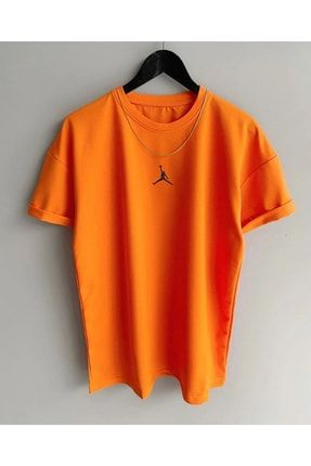 Unisex Baskılı Turuncu Oversize T-shirt Worldjrdntrnc01