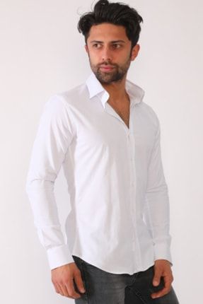Erkek Beyaz Süper Slim Fit Likralı Gömlek G04-SÜPERSLİM