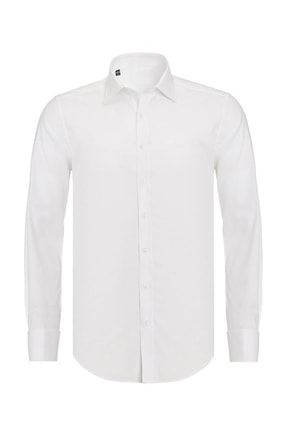 Erkek Beyaz Double Manşet Kol Düğmeli Slim Fit Gömlek G40-DUBLE MANŞET