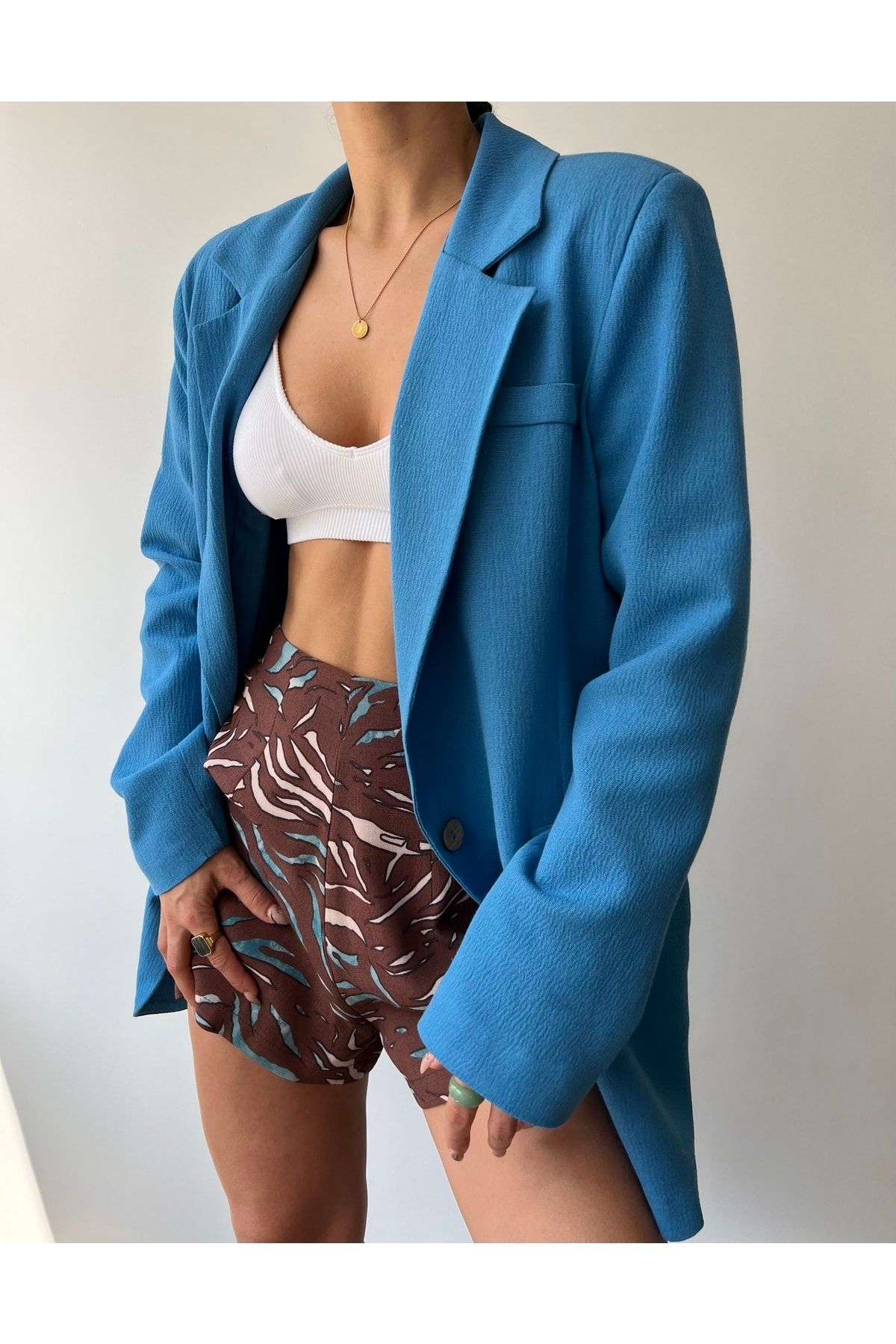 MAİ COLLECTİON-Lawrence Blaue marokkanische Leinenjacke für Damen 3