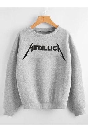 Kadın Metalica Baskılı Gri Oversize Sweatshirt metalica-gri-sweat