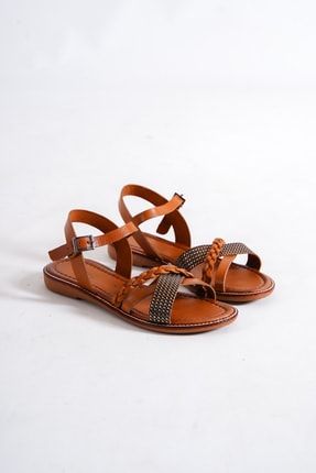 House Shop Hakiki Deri Kadın Taba Sandalet 3510 RS-3510