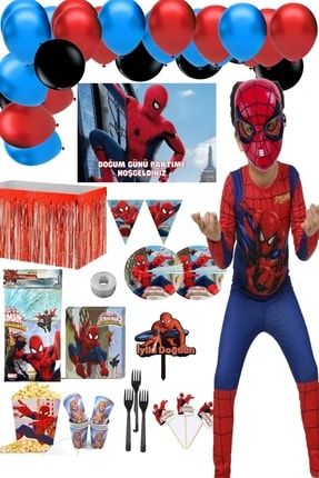 Spiderman Kostüm Ve Lüks Doğum Günü Kutlama Seti 32 Kişilik - Örümcek Adam Kostüm adambaskıkostümüspayddoğumgünüs4