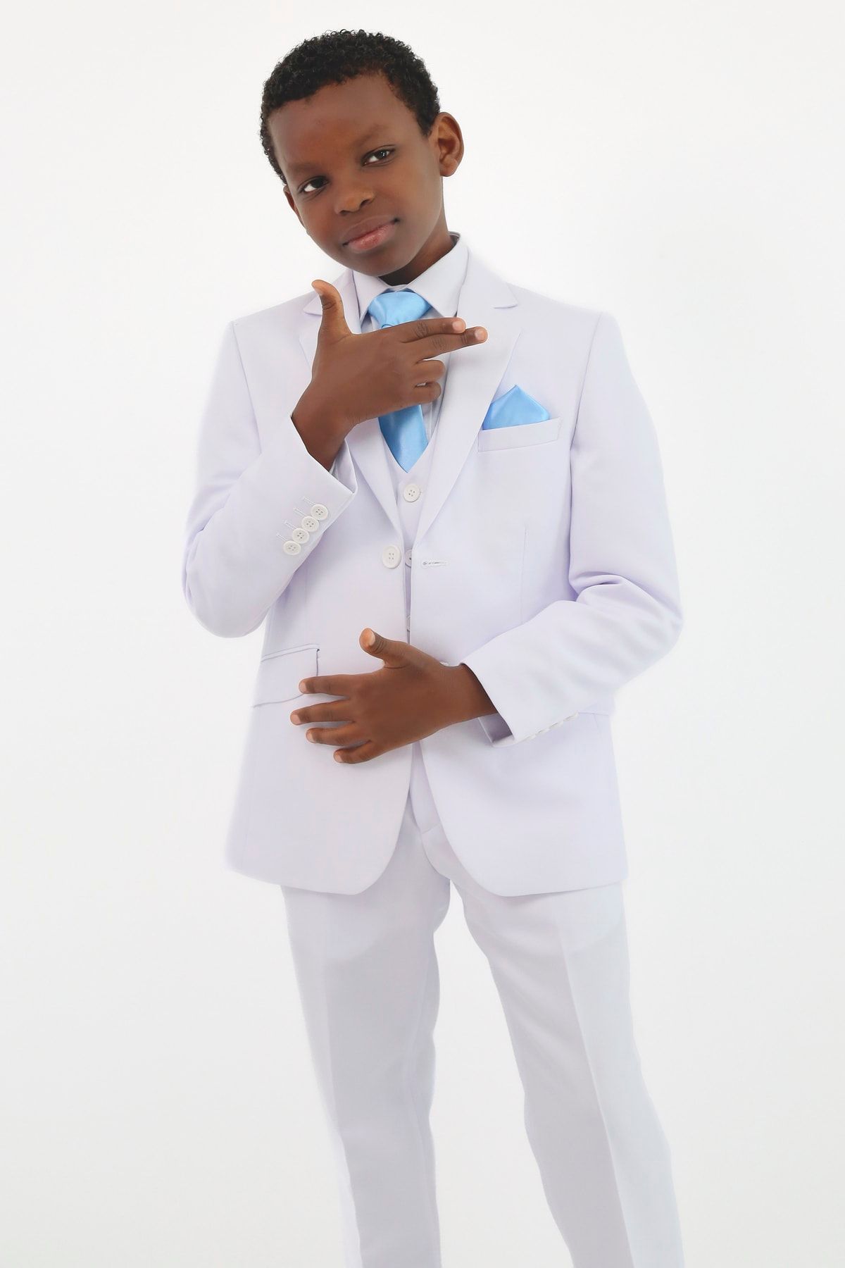 SIRRI-Boy's 3-Piece White Suit Jacket Vest Pants 4