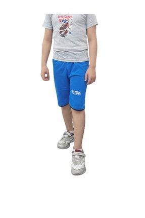 Saks Mavisi Cepsiz Penye Baskılı Unısex Kız-erkek Çocuk Şort Shorts/bermuda ÖZIRMAK0236