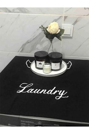 Laundry Baskılı Çamaşır Makine Örtüsü Siyah örtü