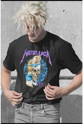 Siyah Geniş Kalıp Metallica Damage Justice Baskılı Unisex Rock-metal tişört-Metallica-damage-justice