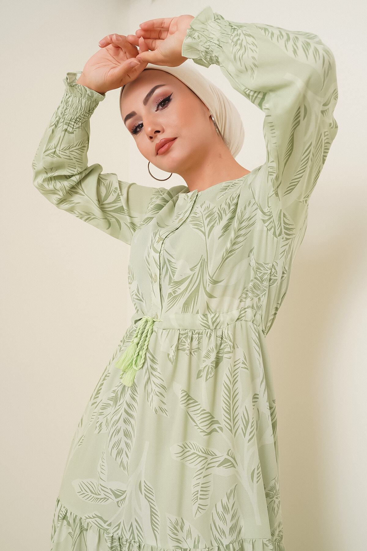 Bigdart-2145 Φόρεμα Hijab με σχέδια - E.green 3