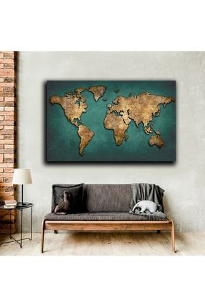 Dünya Haritası Zümrüt Arka Plan Detaylı|kanvas Tablo HDY0705339840