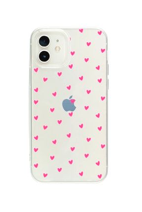 Iphone 12 Mini Minik Kalpler Pembe Desenli Şeffaf Telefon Kılıfı BCIPH12MNISEFMNKKLPPMBE