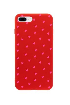 Iphone 8 Plus Minik Kalpler Pembe Tasarımlı Kırmızı Telefon Kılıfı BCIPH8PMNKKLPPMBE
