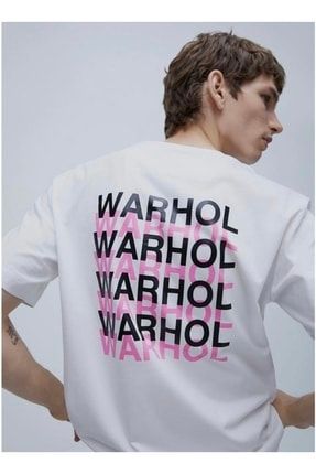 Unısex Beyaz Warhol Baskılı Oversize Tişört grımywarhol