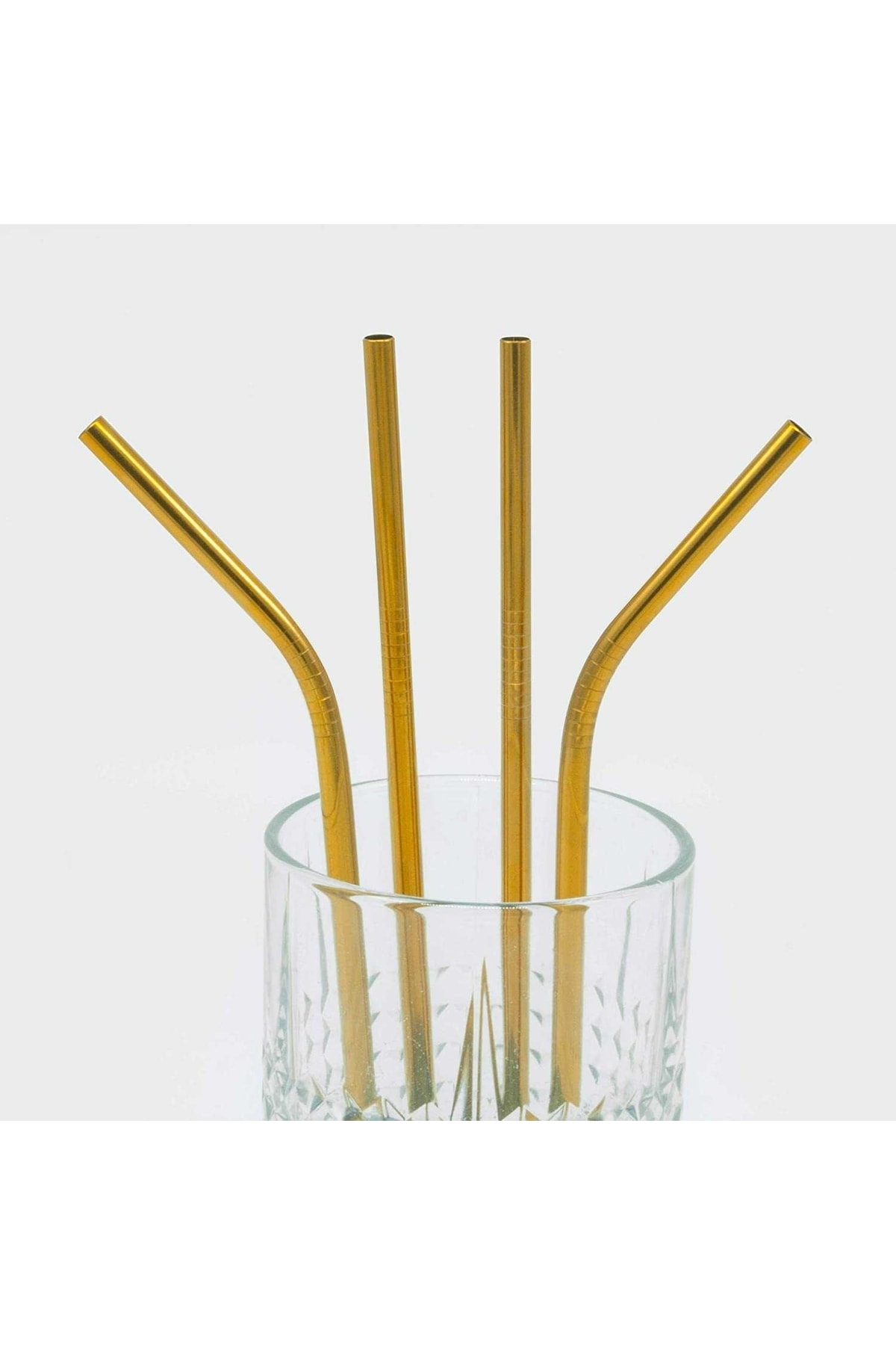 Genel Markalar Paslanmaz Gold Çelik Pipet 4lü Set ve Temizleme Fırçası Altın Pipetler Sunum Dekor