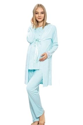 Mavi Renk Sabahlıklı Lohusa Pijama Takımı PLY-50110