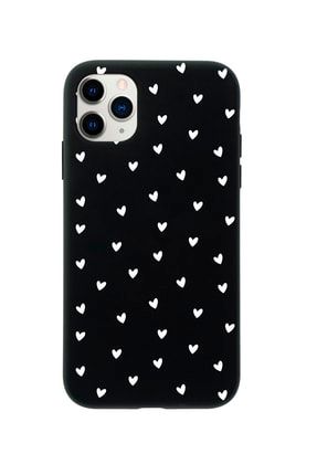 Iphone 11 Pro Minik Kalpler Beyaz Tasarımlı Siyah Telefon Kılıfı BCIPH11PMNKKLPBYZ