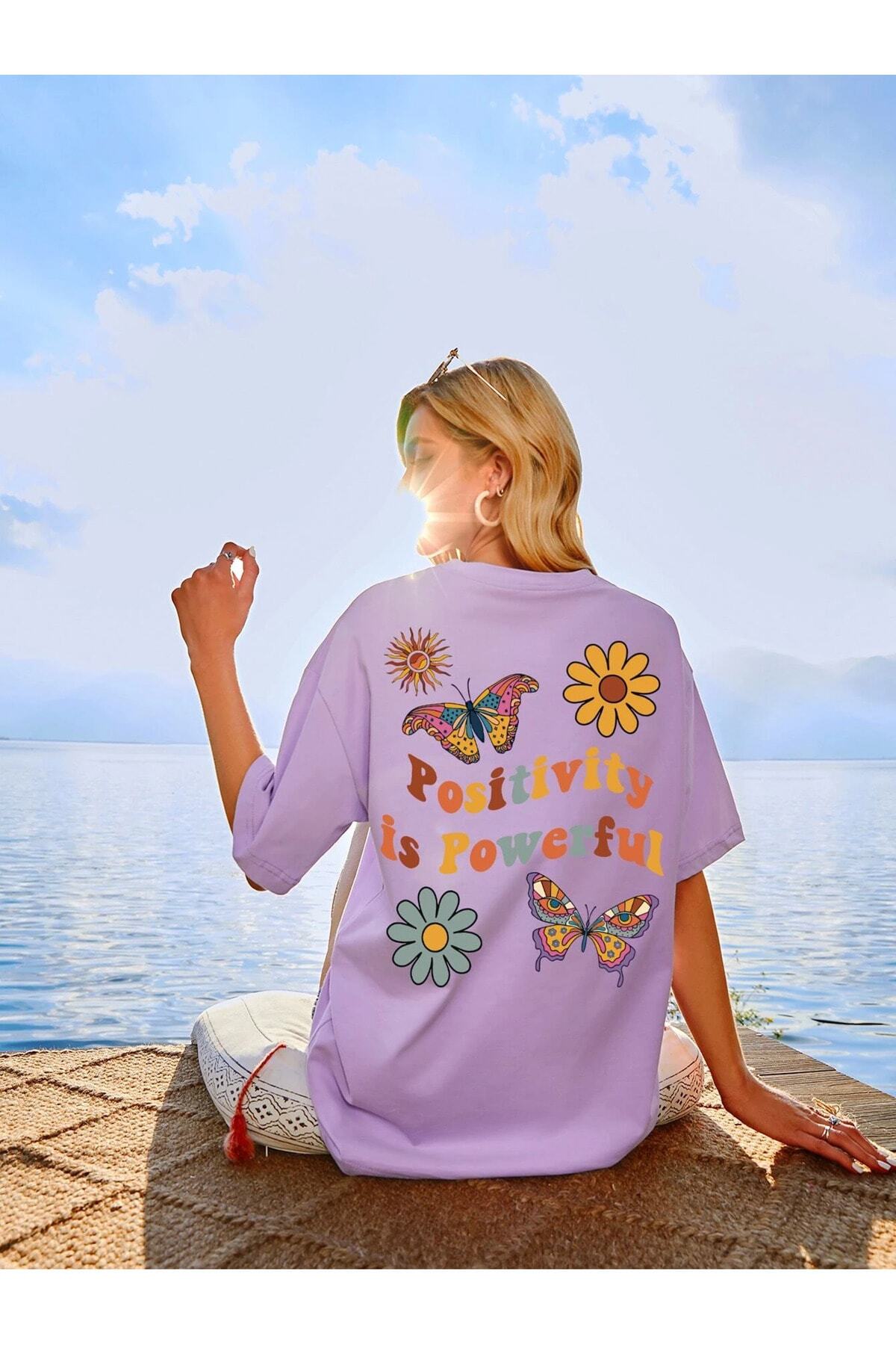 Women's Lilac Positive Printed Oversize T-shirt